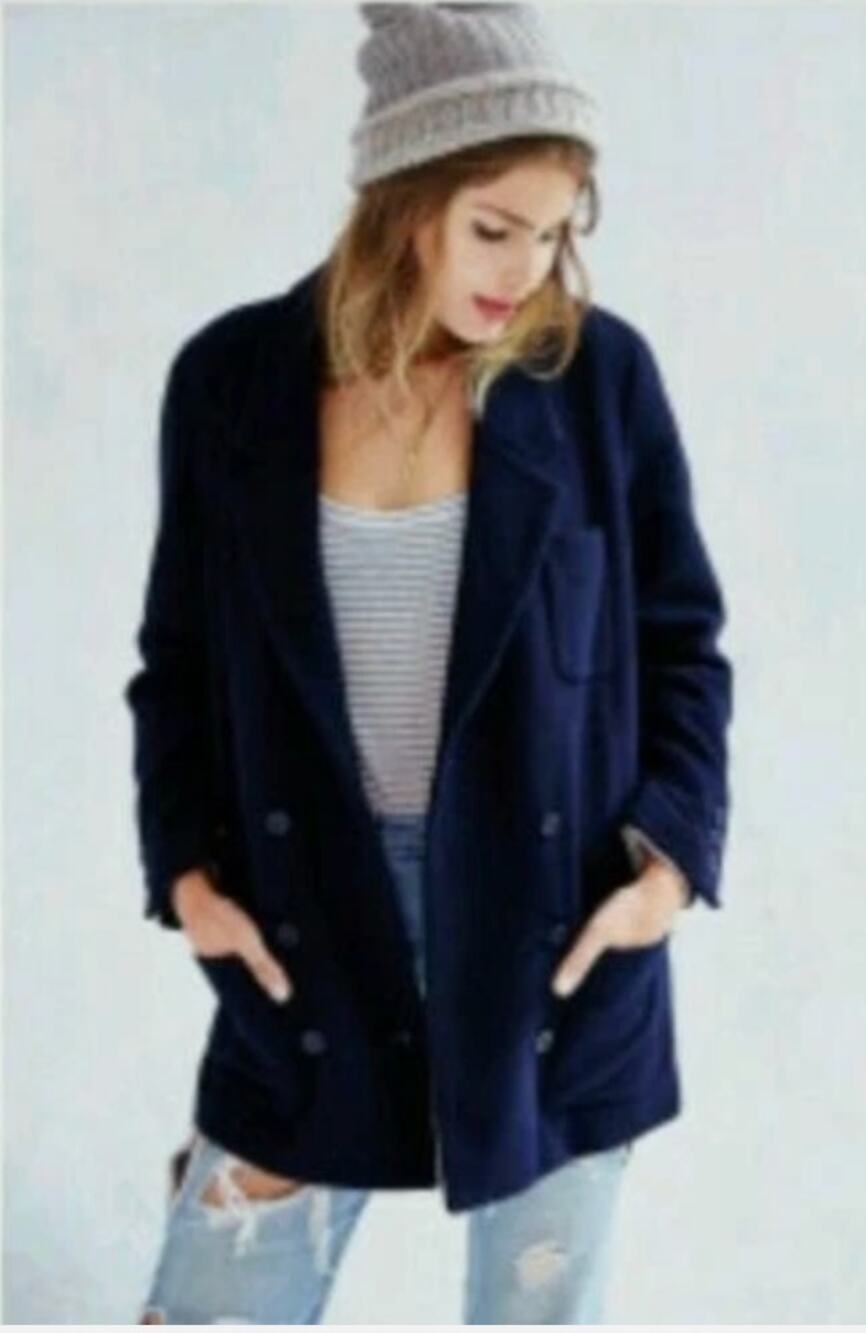 BDG Urban Outfitters Navy Blue Wool Blend Melton Boyfriend Coat Women's sz. XS